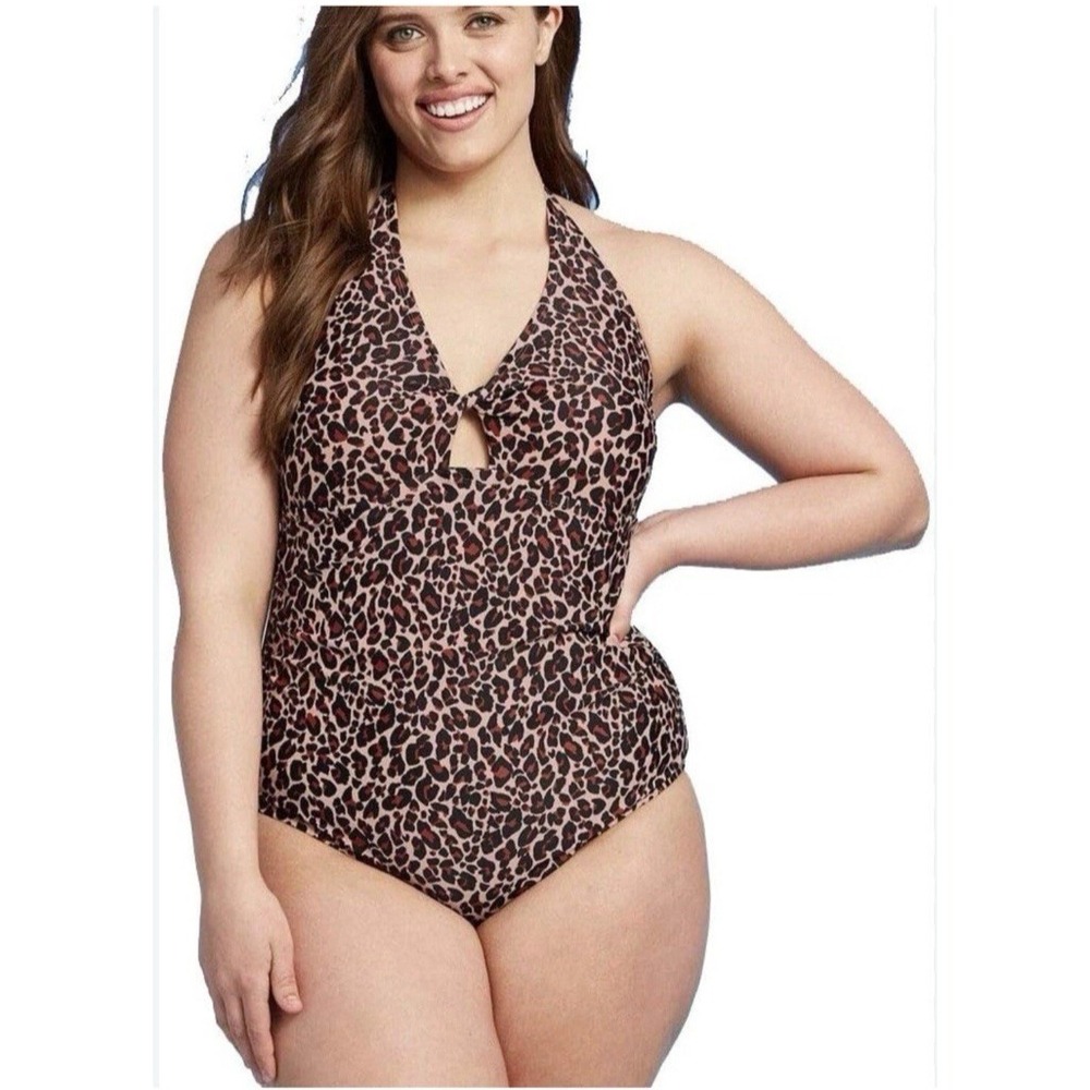 Kona Sol One Piece Leopard Print Women's Swimsuit Plus Size 22W Tummy Control